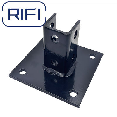 Post Base 4 Holes Square Post Bracket Mount For 1-5/8" Single Strut Channel With Black Powder Coated